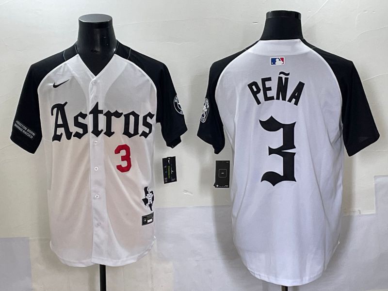 Men 2025 Houston Astros #3 Pena white black Five generations Joint Name Nike MLB Jersey style 3